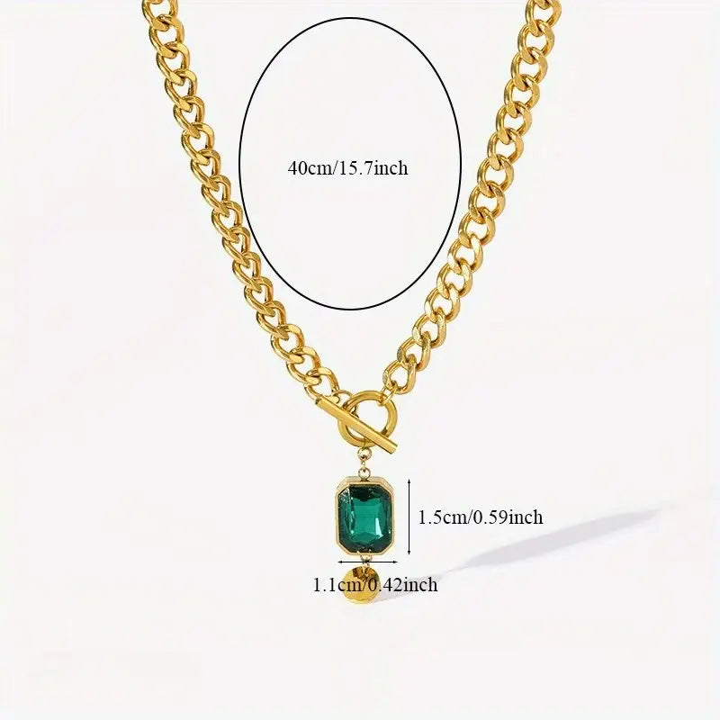 Chunky Chain Emerald Gold Pendant Necklace-15548285747573-Mirella Fiore
