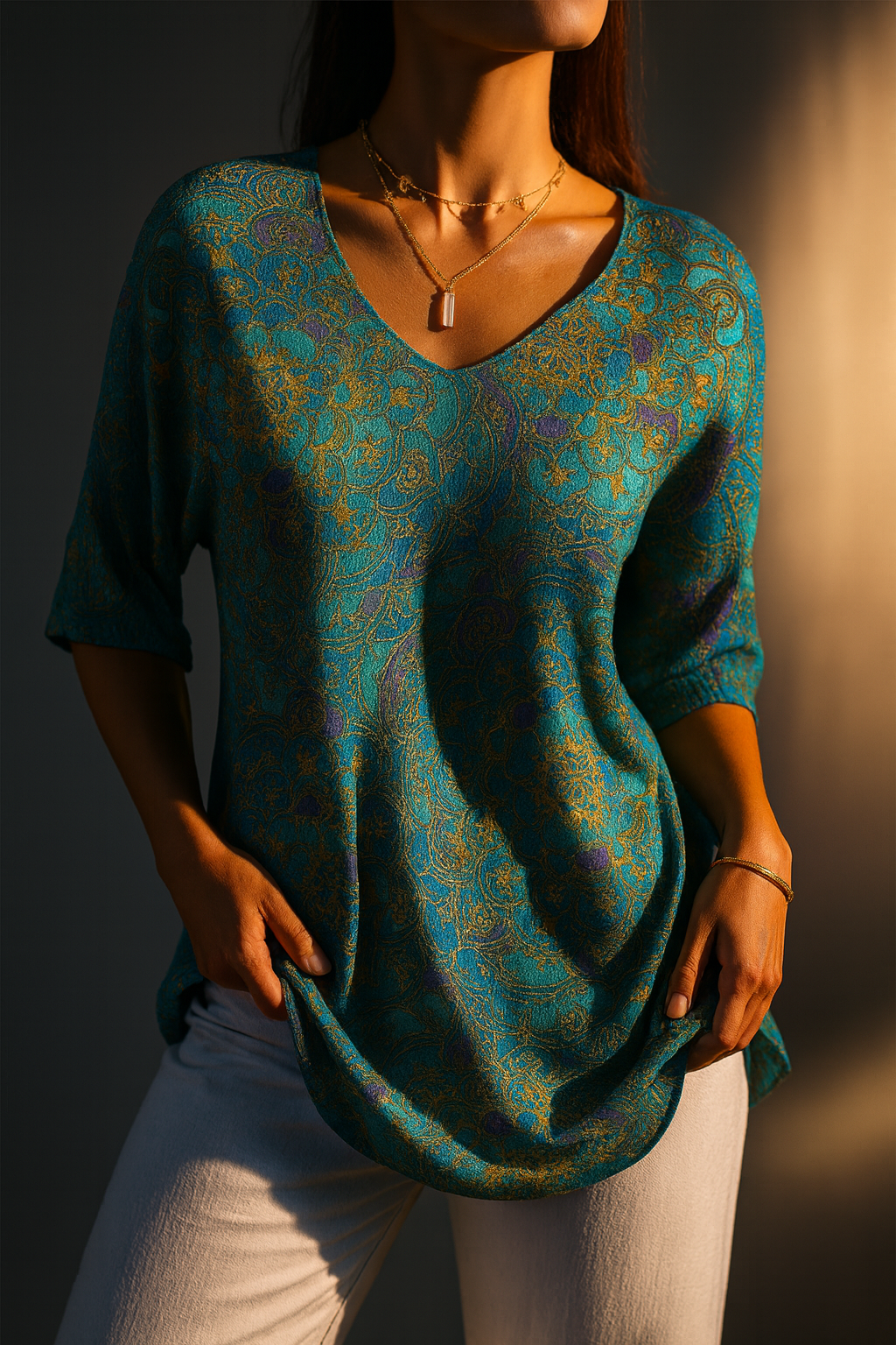 Colene - Women's Retro Art Print Casual Pullover Knit-15544856772981-Mirella Fiore