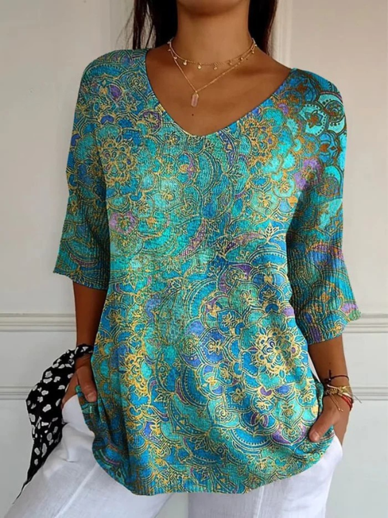 Colene - Women's Retro Art Print Casual Pullover Knit-15544856772981-Nancy & Mae Savannah