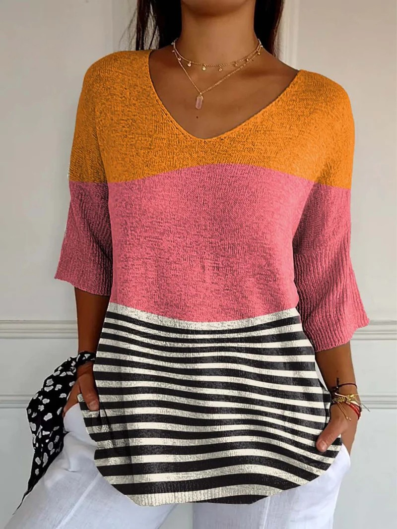 Cynthia - Women's Abstract Line Pattern Art Print Casual Knit Pullover-15544857198965-Mirella Fiore