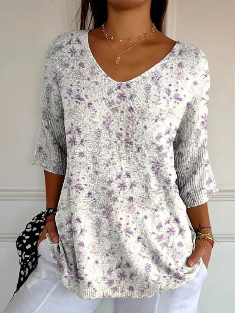 Daisy - Women's Vintage Floral Art Casual Pullover Knit-15544856904053-Mirella Fiore