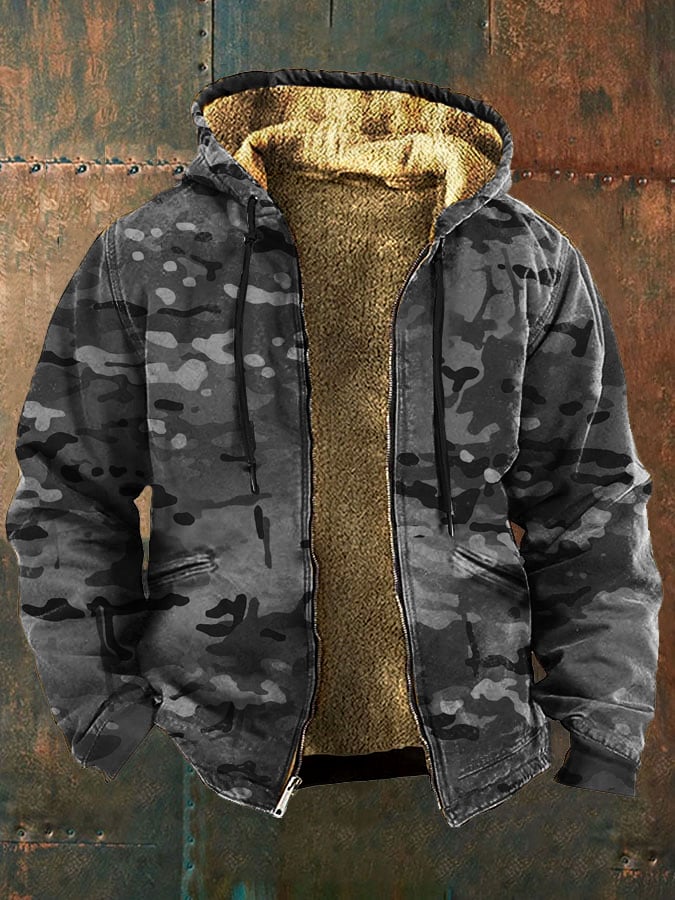 Daniel - Men's Retro Camouflage Print Fleece Jacket-15551927452021-Mirella Fiore
