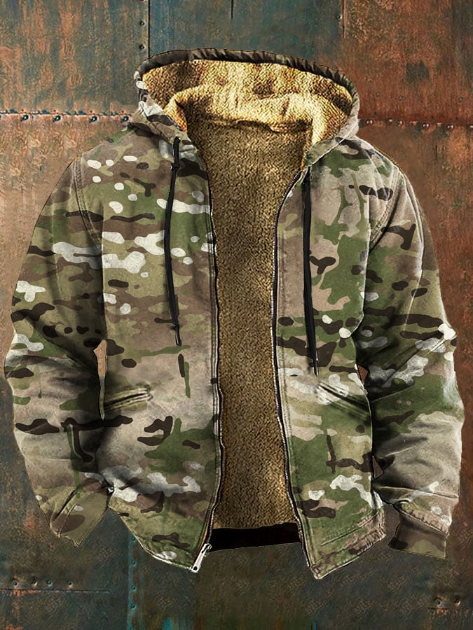 Daniel - Men's Retro Camouflage Print Fleece Jacket-15551927452021-Mirella Fiore