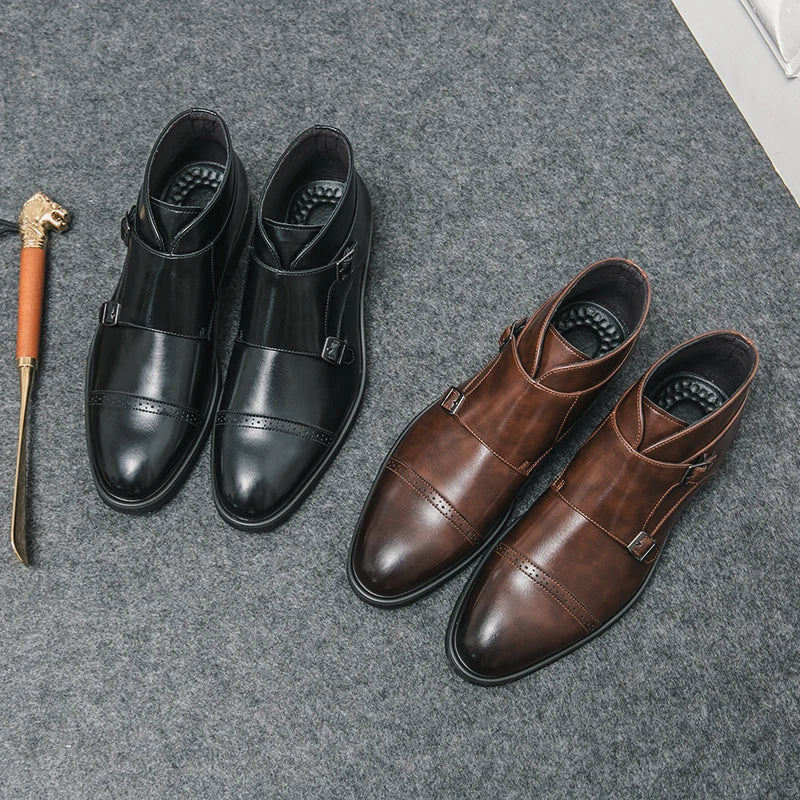 Darell - Double Monk Strap Leather Boots-15550770086261-Mirella Fiore