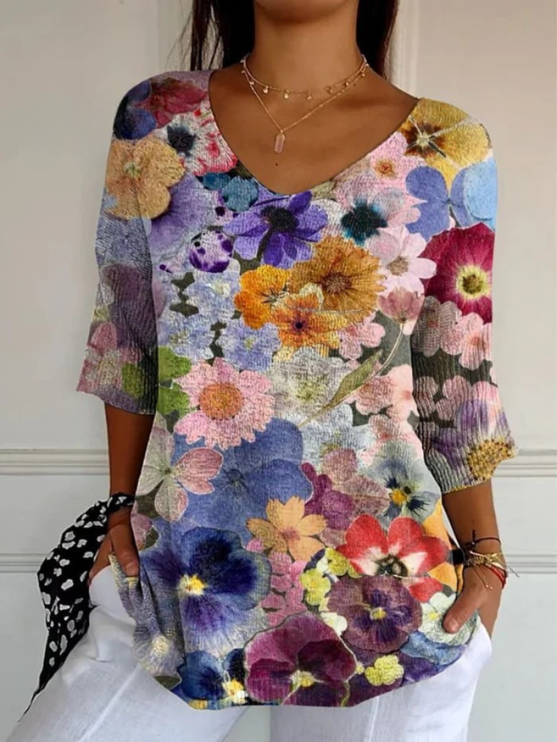 Darlina - Women's Vintage Lovely Floral Art Print Casual Pullover Knit-15544857264501-Mirella Fiore