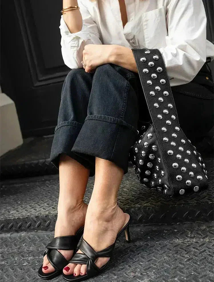 Delfina – Silver-tone studs – Handbag-15133571711349-Nancy & Mae Savannah