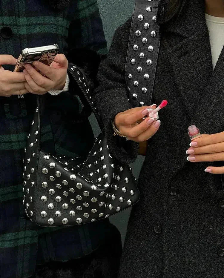 Delfina – Silver-tone studs – Handbag-15133571711349-Nancy & Mae Savannah