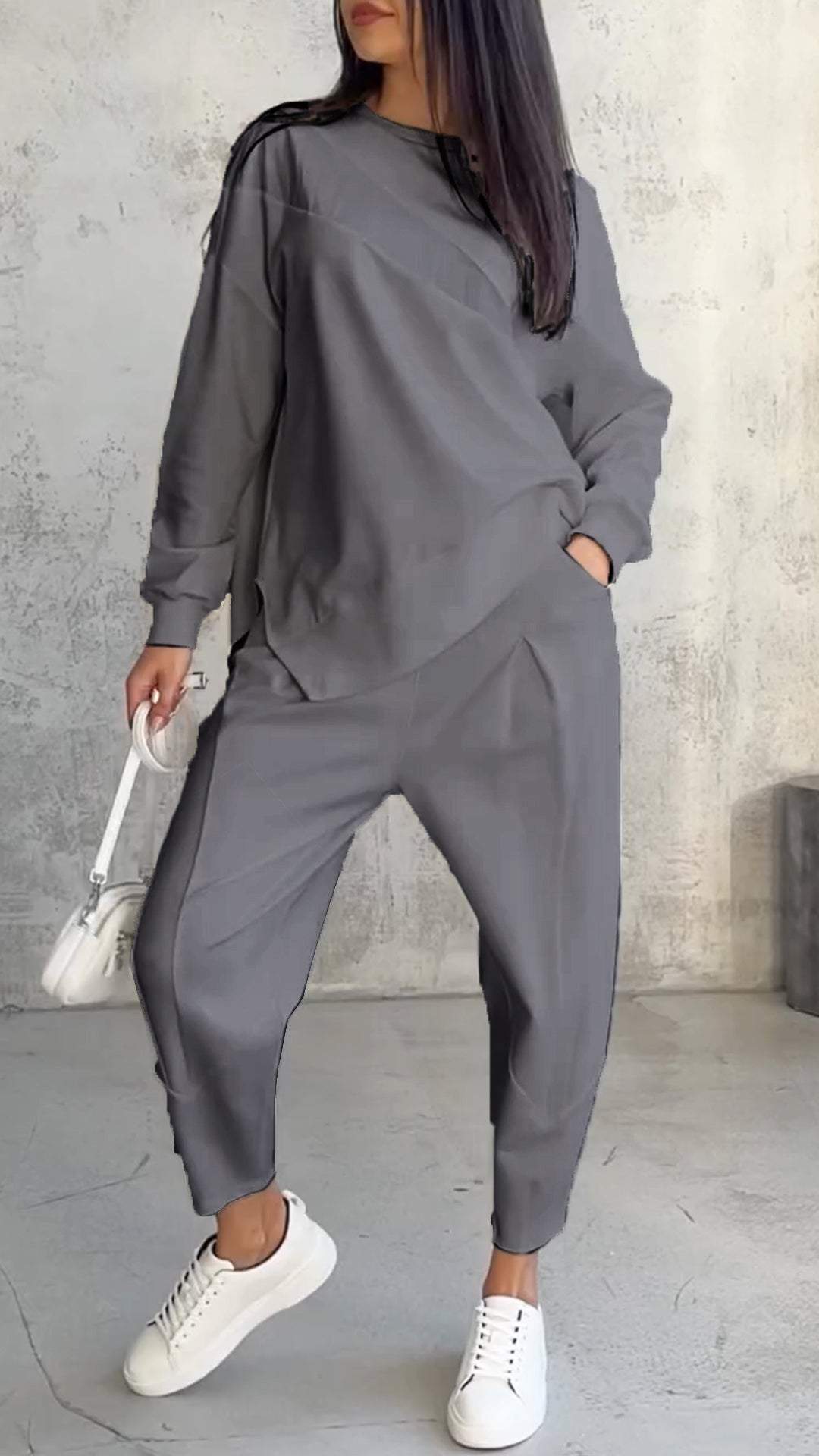 Dina - Comfortable Two-Piece Set with Round Neckline and Long Sleeves-15553174372725-Nancy & Mae Savannah