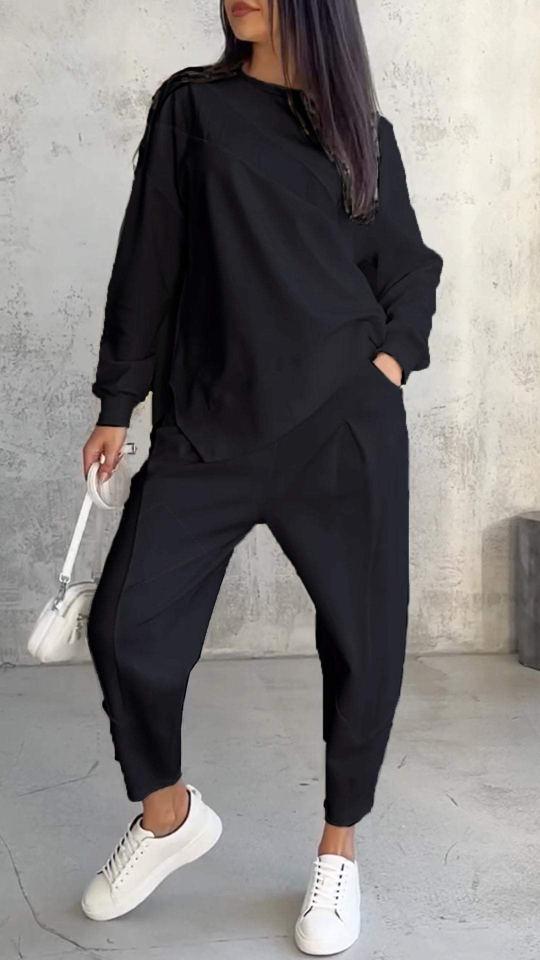 Dina - Comfortable Two-Piece Set with Round Neckline and Long Sleeves-15553174372725-Nancy & Mae Savannah