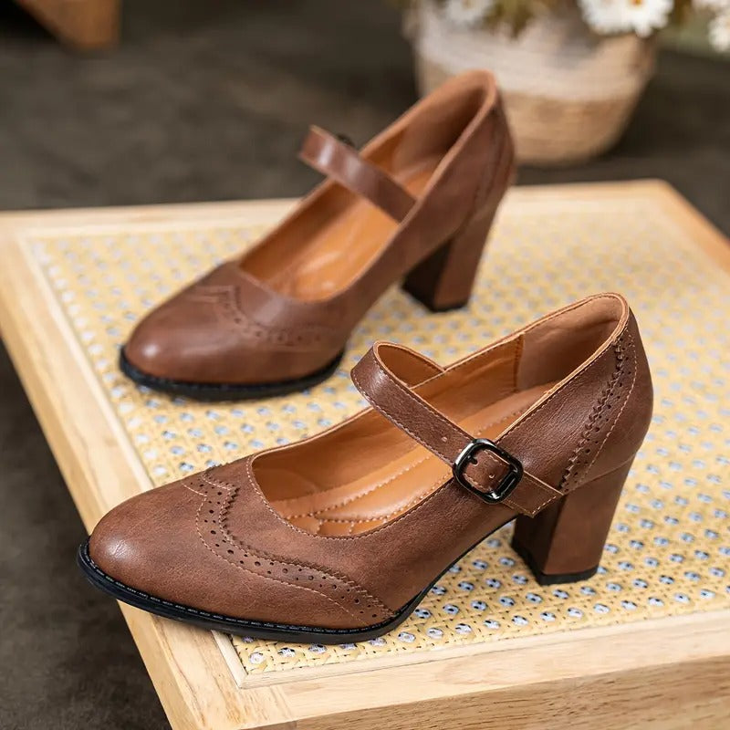 Dorka - High Heels Leather Shoes With Buckle-15550738104693-Mirella Fiore
