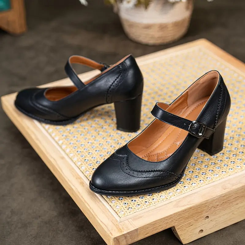 Dorka - High Heels Leather Shoes With Buckle-15550738104693-Mirella Fiore
