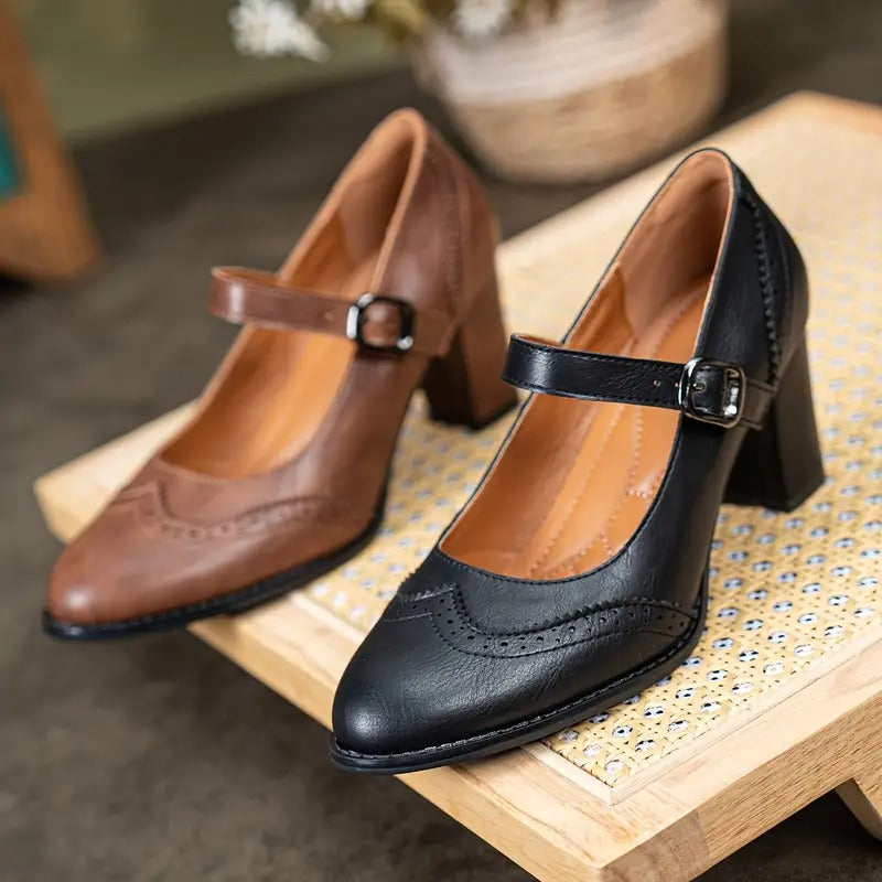 Dorka - High Heels Leather Shoes With Buckle-15550738104693-Mirella Fiore