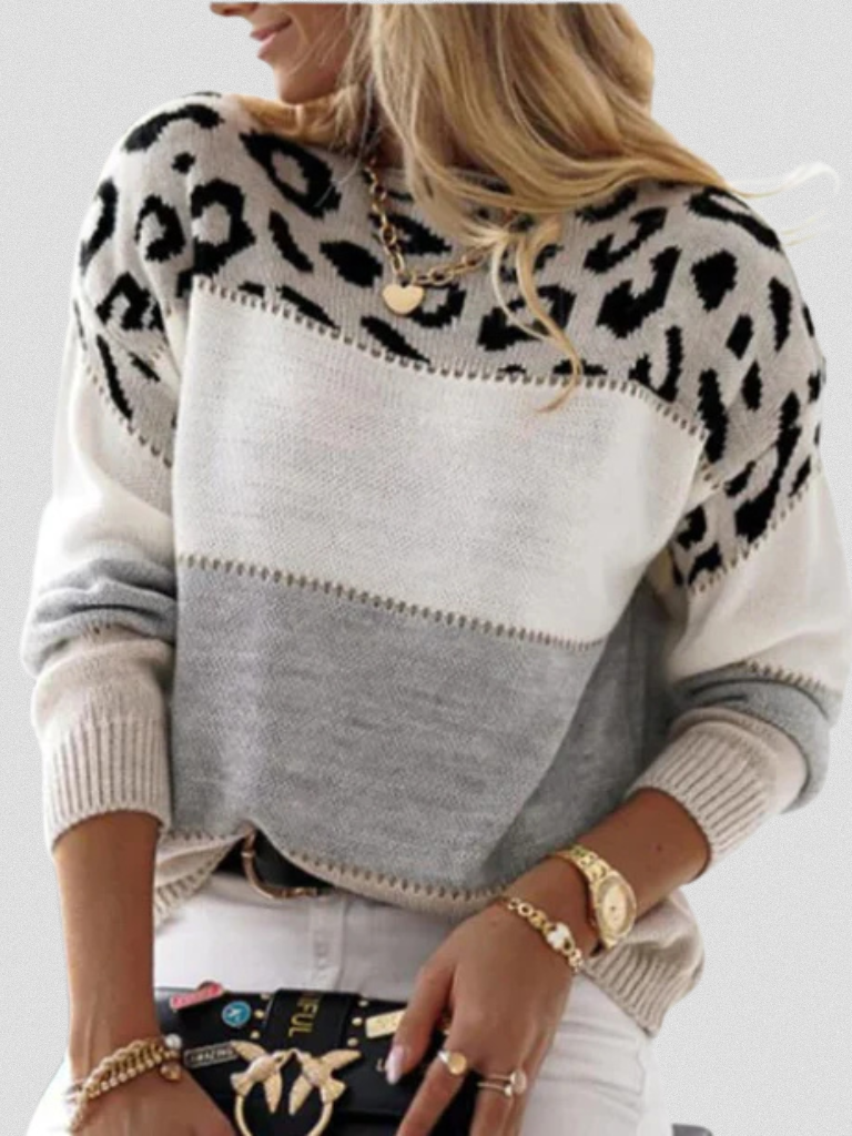 EMMA - LEOPARD ACCENT SWEATER-15549013786997-Nancy & Mae Savannah