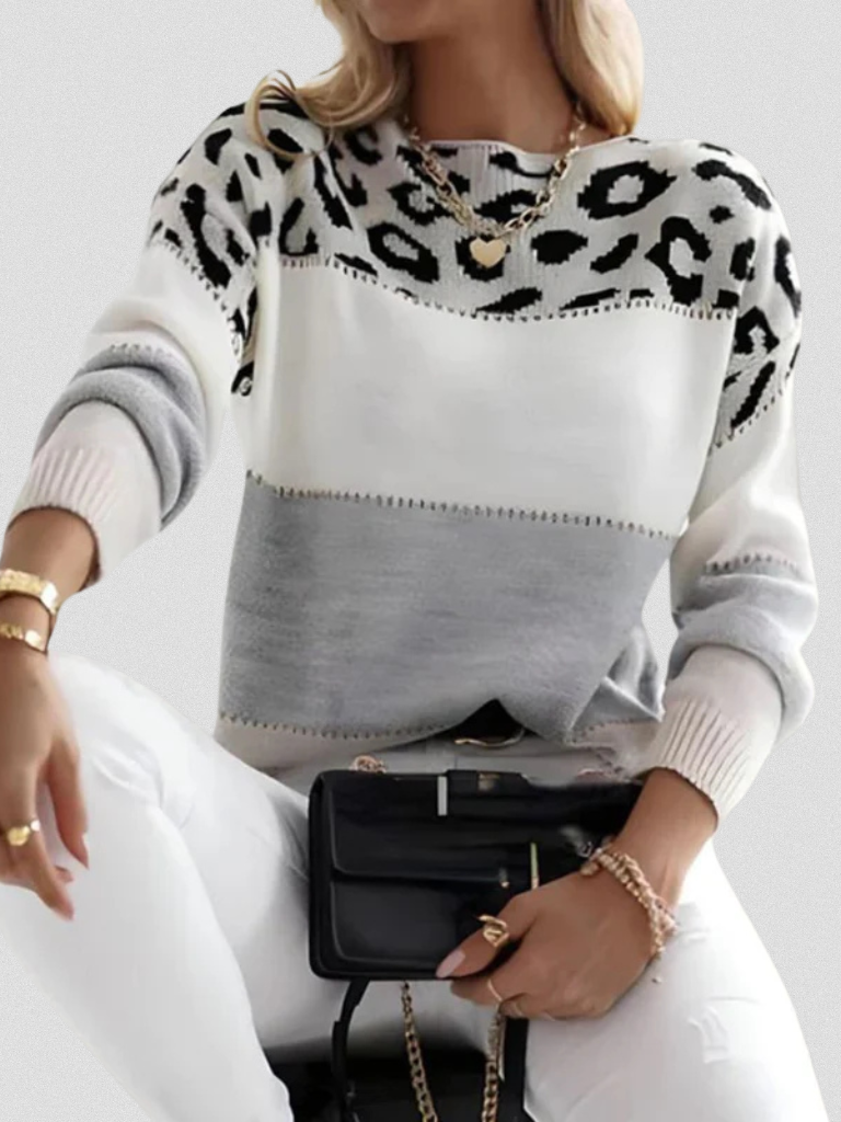EMMA - LEOPARD ACCENT SWEATER-15549013786997-Nancy & Mae Savannah