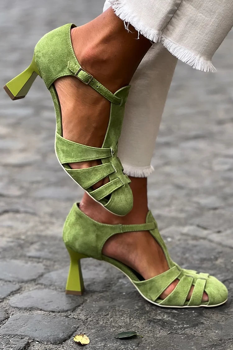 EULENE - GREEN VINTAGE STRAP HEELS-15553870987637-Mirella Fiore