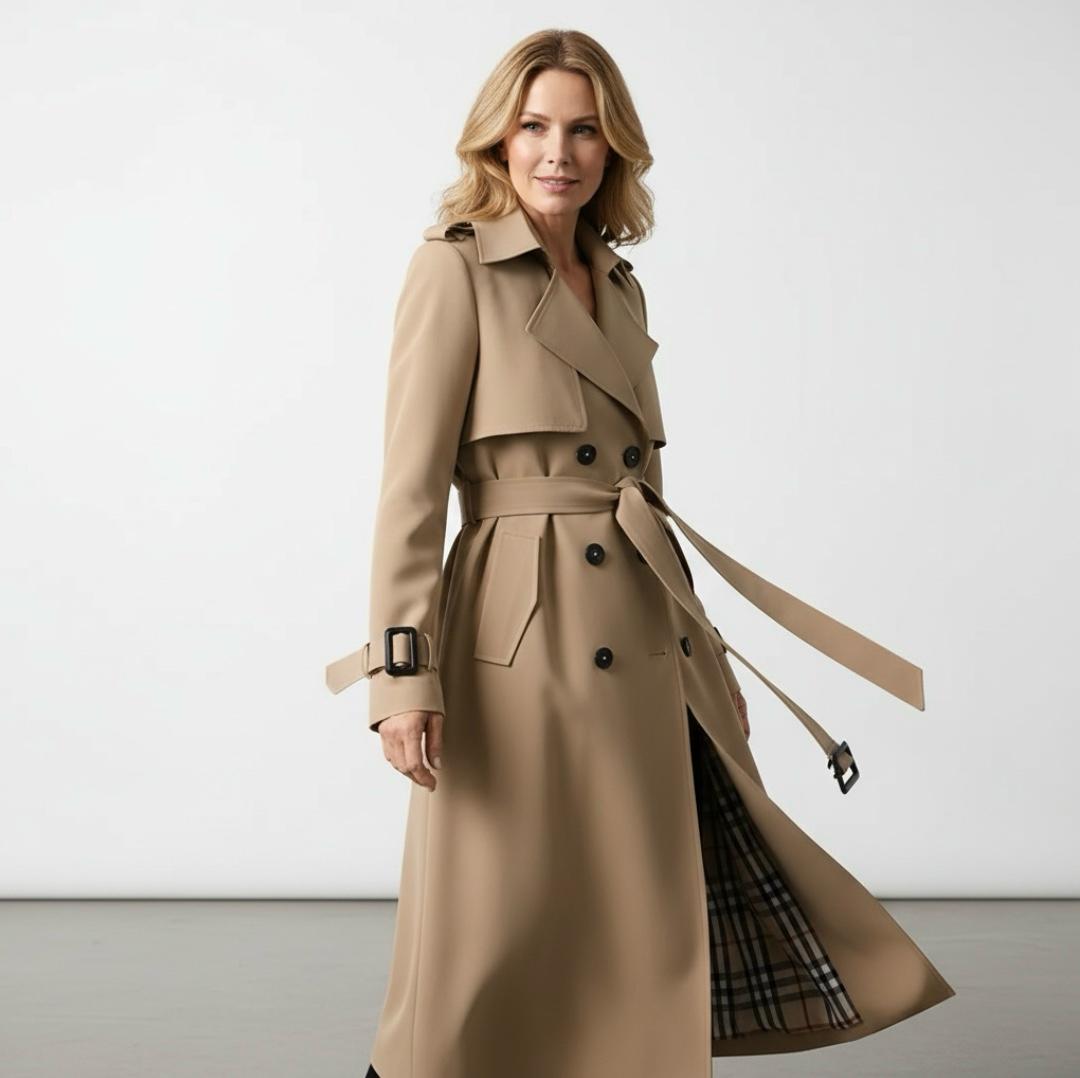Elara - Women’s Classic Double-Breasted Trench Coat-15550920294773-Mirella Fiore