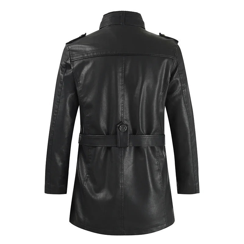 Elegant Long Leather Biker Jacket-15519105057141-Nancy & Mae Savannah