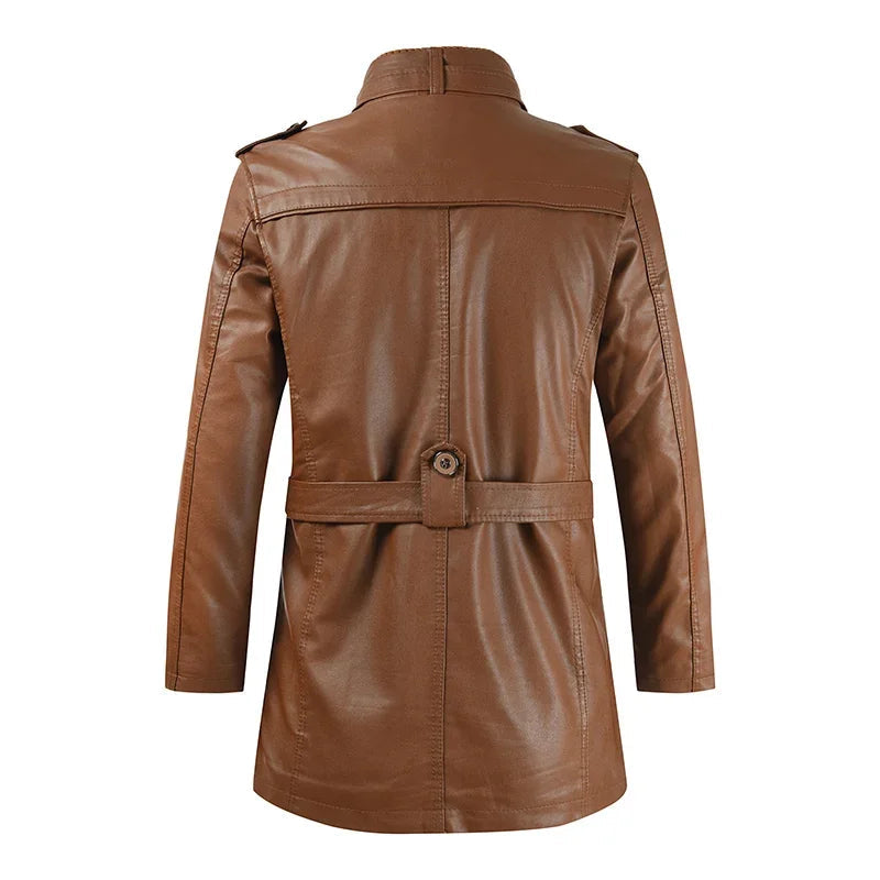 Elegant Long Leather Biker Jacket-15519105057141-Nancy & Mae Savannah