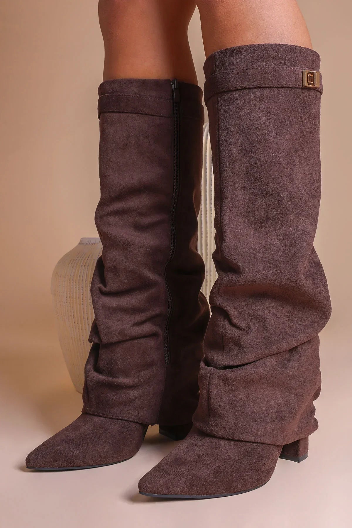 Eloise - Slouchy Knee-High Suede Boots-15553347584373-Nancy & Mae Savannah
