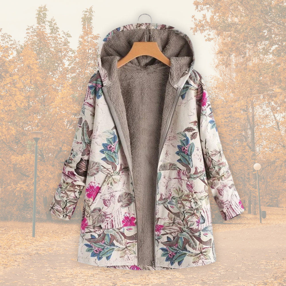 Elowen - Floral Sherpa-Lined Hooded Coat-15550918918517-Mirella Fiore