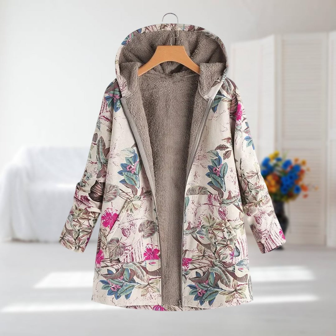 Elowen - Floral Sherpa-Lined Hooded Coat-15550918918517-Mirella Fiore