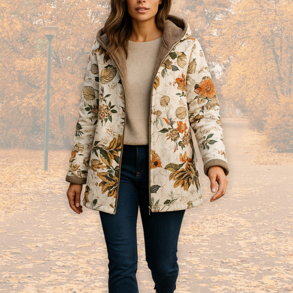 Elowen - Floral Sherpa-Lined Hooded Coat-15550918918517-Mirella Fiore