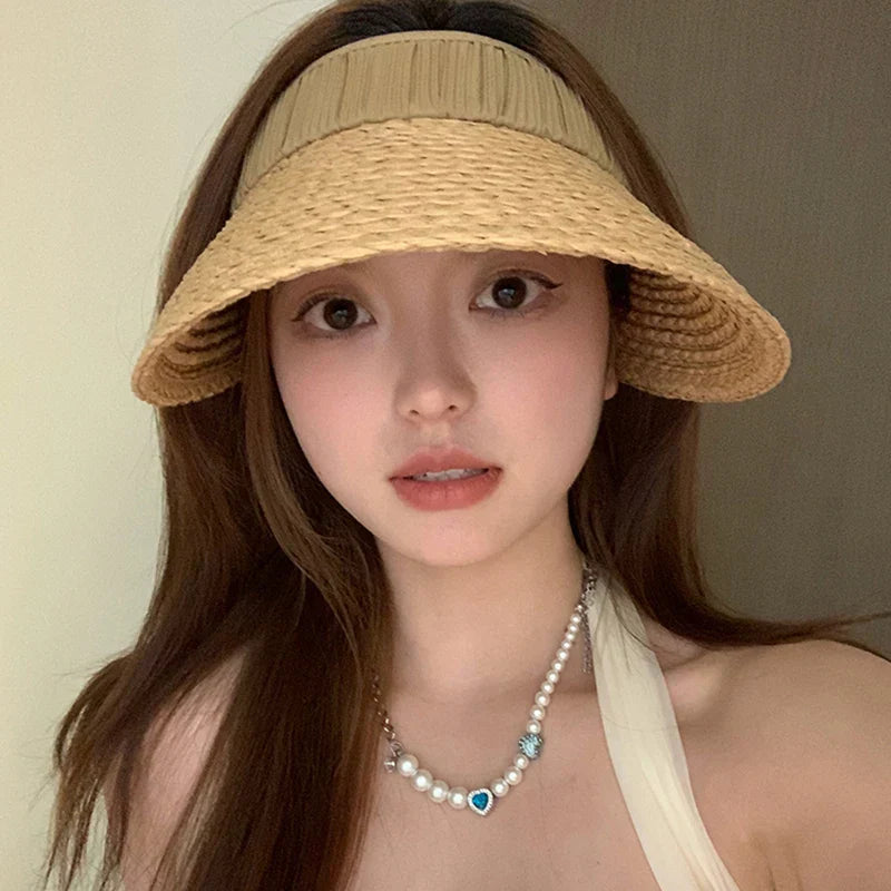 Elvyna – Pleated band – Straw sun visor-15133817110901-Nancy & Mae Savannah