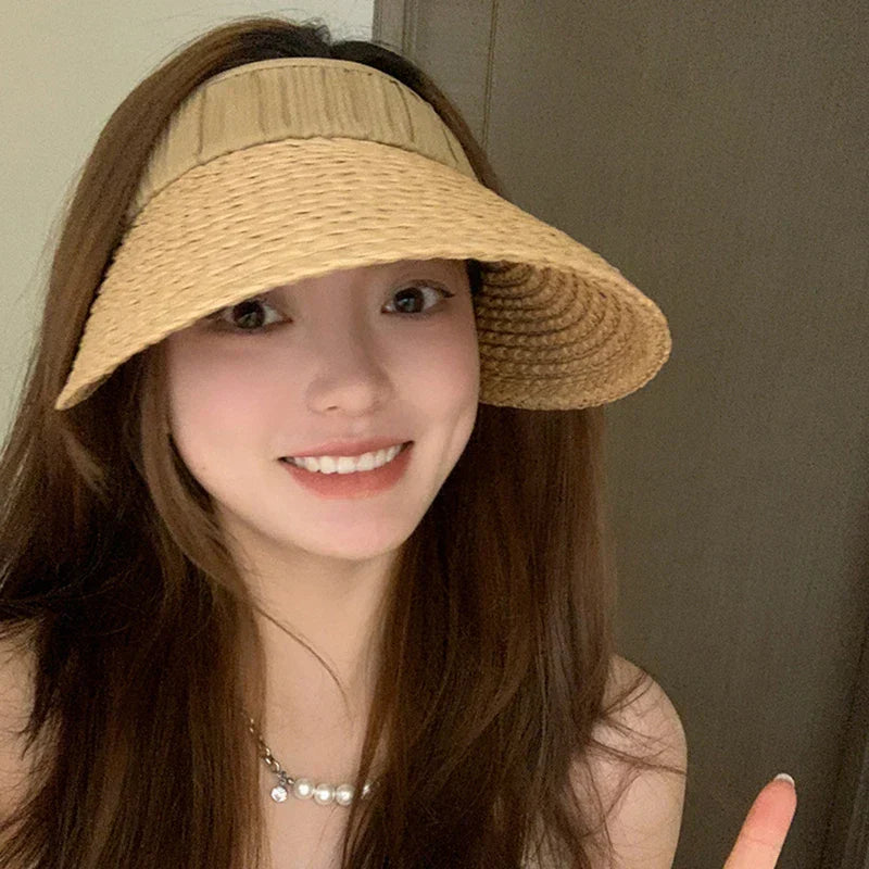 Elvyna – Pleated band – Straw sun visor-15133817110901-Nancy & Mae Savannah