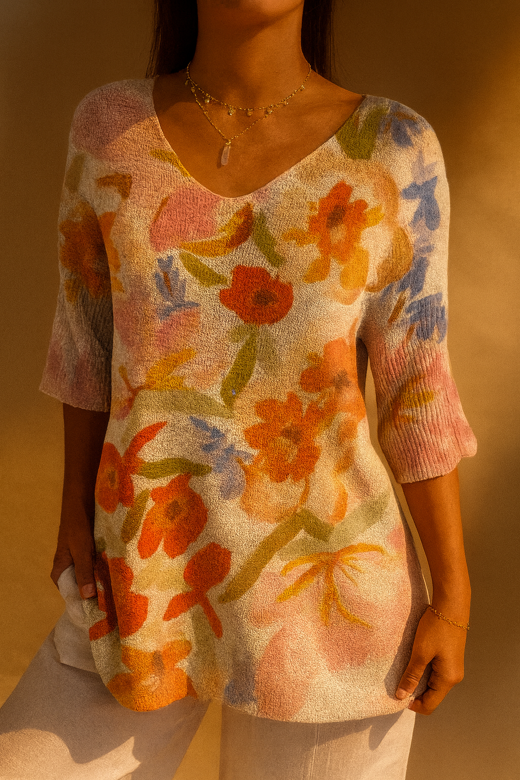 Eulene - Women's Vintage Art Floral Casual Pullover Knit-15544857166197-Mirella Fiore