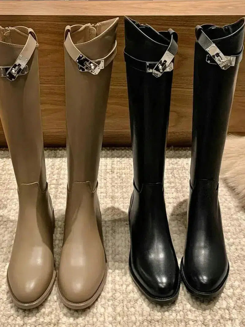 Fabiana – Silver-tone buckle – Vegan leather boots-15133957194101-Nancy & Mae Savannah
