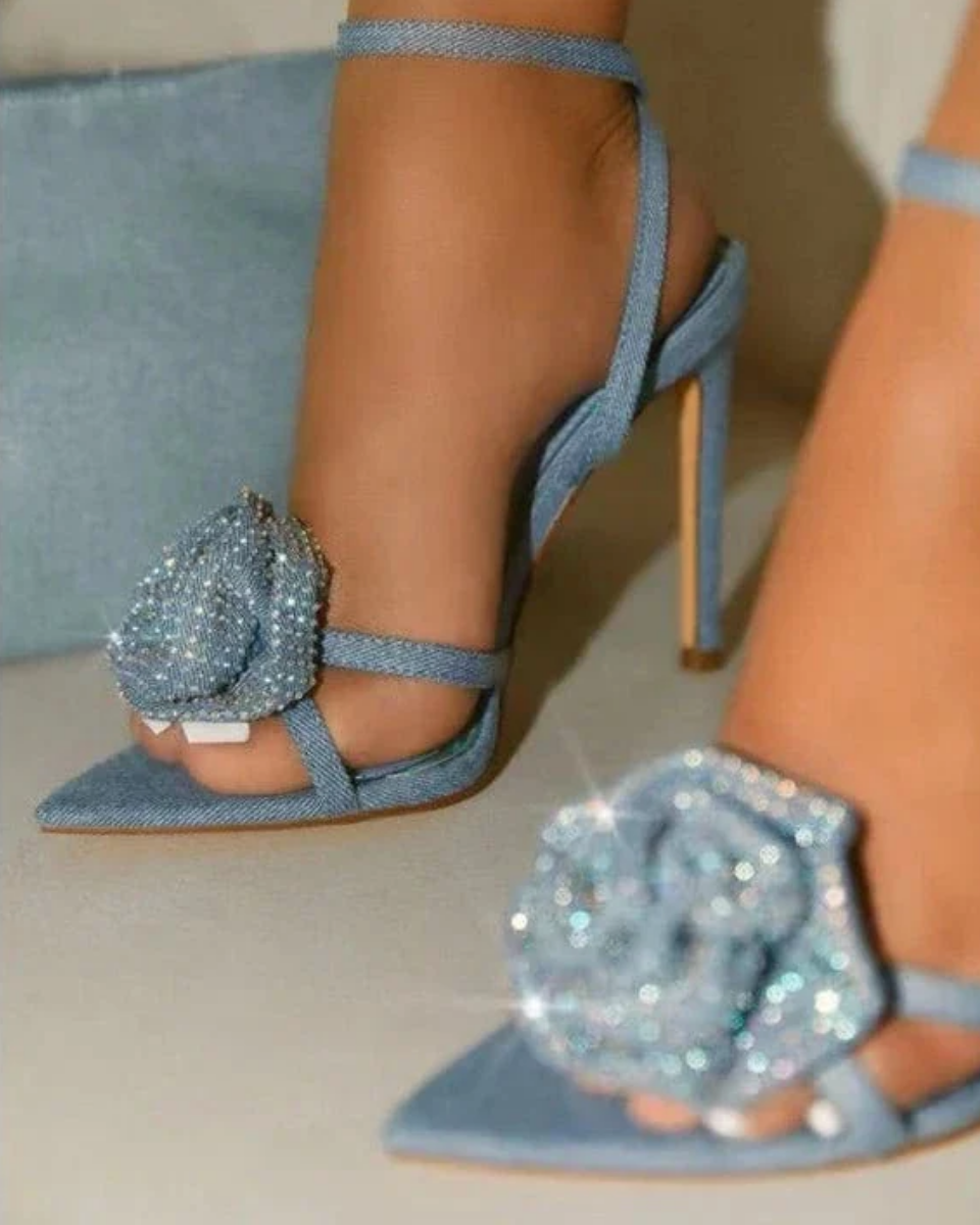 Flavie – Floral embellishment – Denim rose stiletto heels-15133969154421-Nancy & Mae Savannah