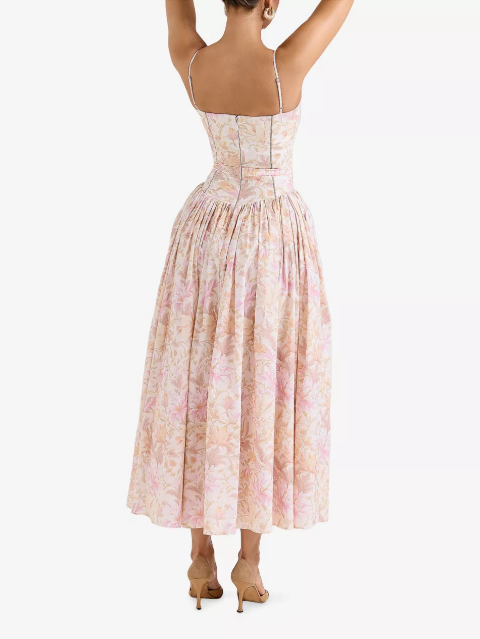 Floraine – Corset bodice – Floral midi dress-15303114522997-Mirella Fiore