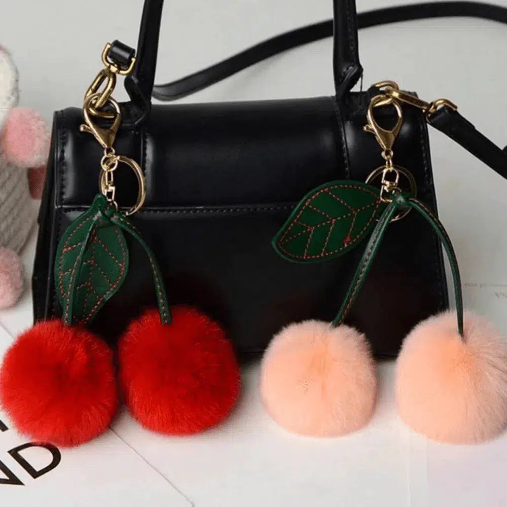 Fluffy Cherry – Playful fuzzy cherry design – Bag charm-15133606314357-Nancy & Mae Savannah