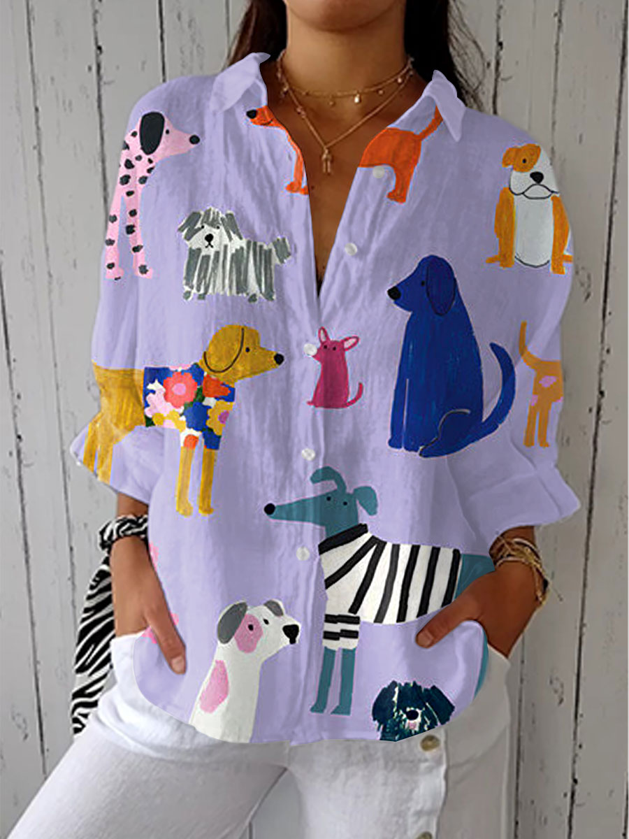 Gianna - Playful Dogs Blouse-15542179889525-Mirella Fiore