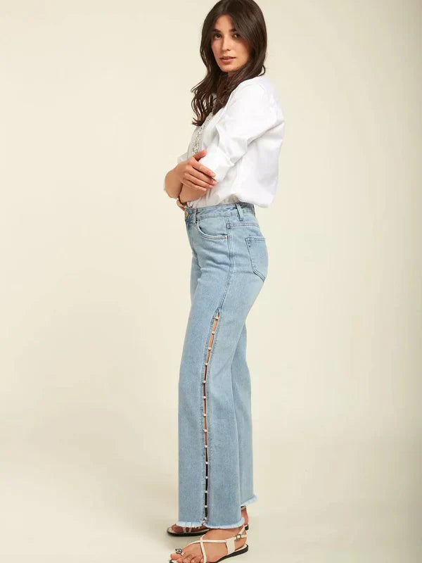 Giuliana – Pearl embellished – Wide leg jeans-15133686104437-Nancy & Mae Savannah