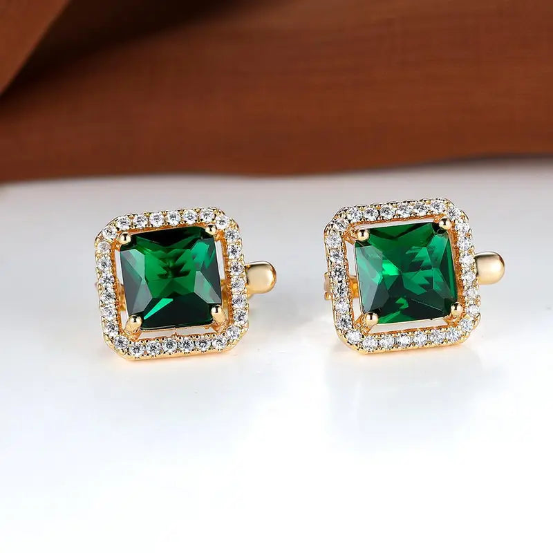 Golden Green Square Zirconia Gold Earrings-15548285583733-Nancy & Mae Savannah