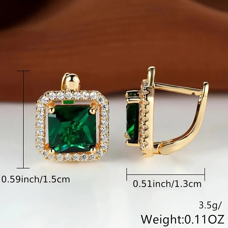 Golden Green Square Zirconia Gold Earrings-15548285583733-Nancy & Mae Savannah