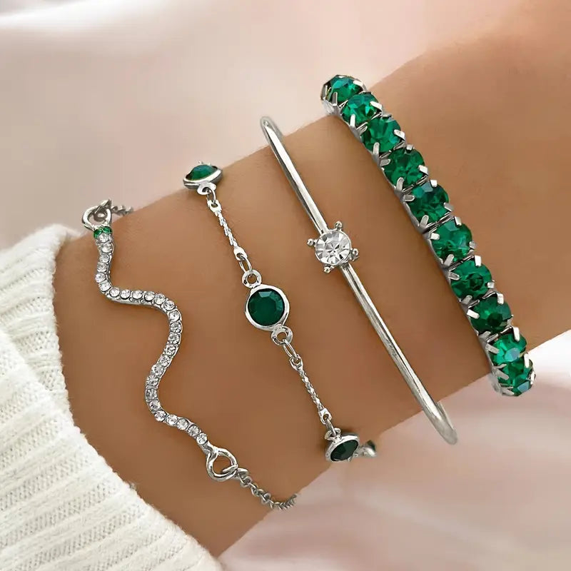 Green Gemstone Bracelet Set-15548284436853-Nancy & Mae Savannah