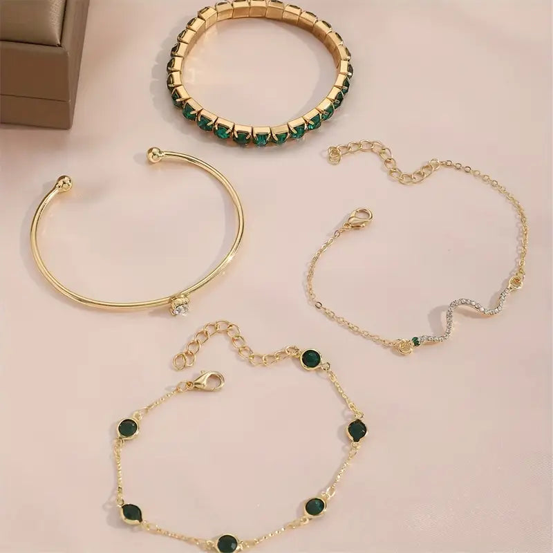 Green Gemstone Bracelet Set-15548284436853-Nancy & Mae Savannah