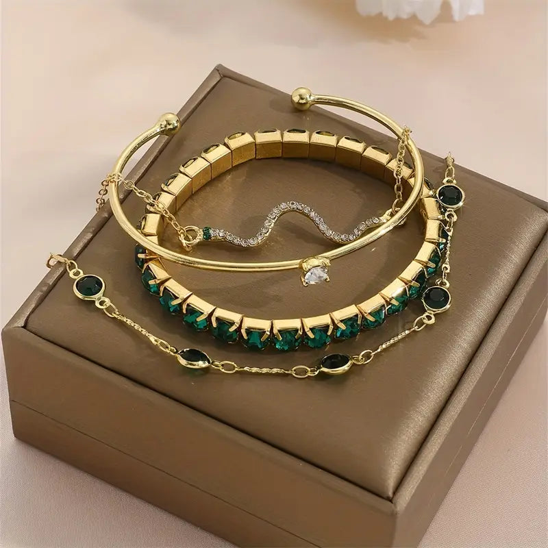 Green Gemstone Bracelet Set-15548284436853-Nancy & Mae Savannah
