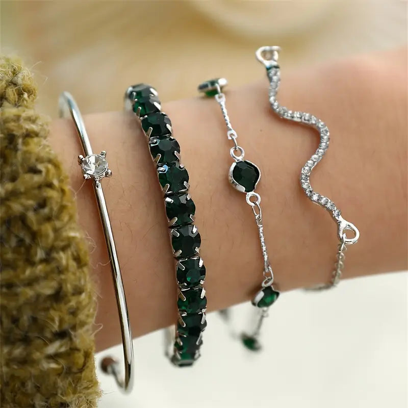 Green Gemstone Bracelet Set-15548284436853-Nancy & Mae Savannah