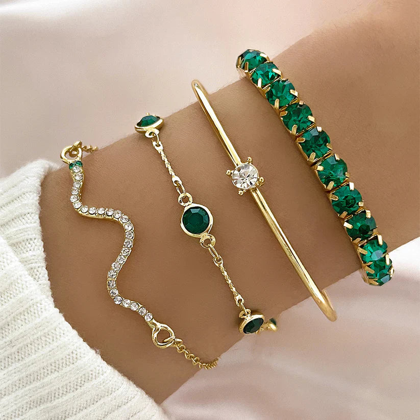 Green Gemstone Bracelet Set-15548284436853-Nancy & Mae Savannah