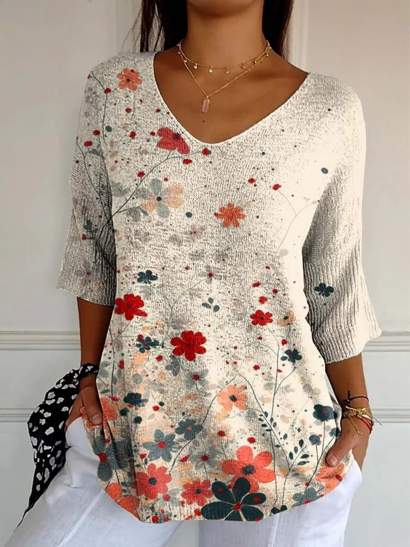 Hannah - Women's Vintage Floral Pattern Art Print Casual Knit Pullover-15544856740213-Mirella Fiore