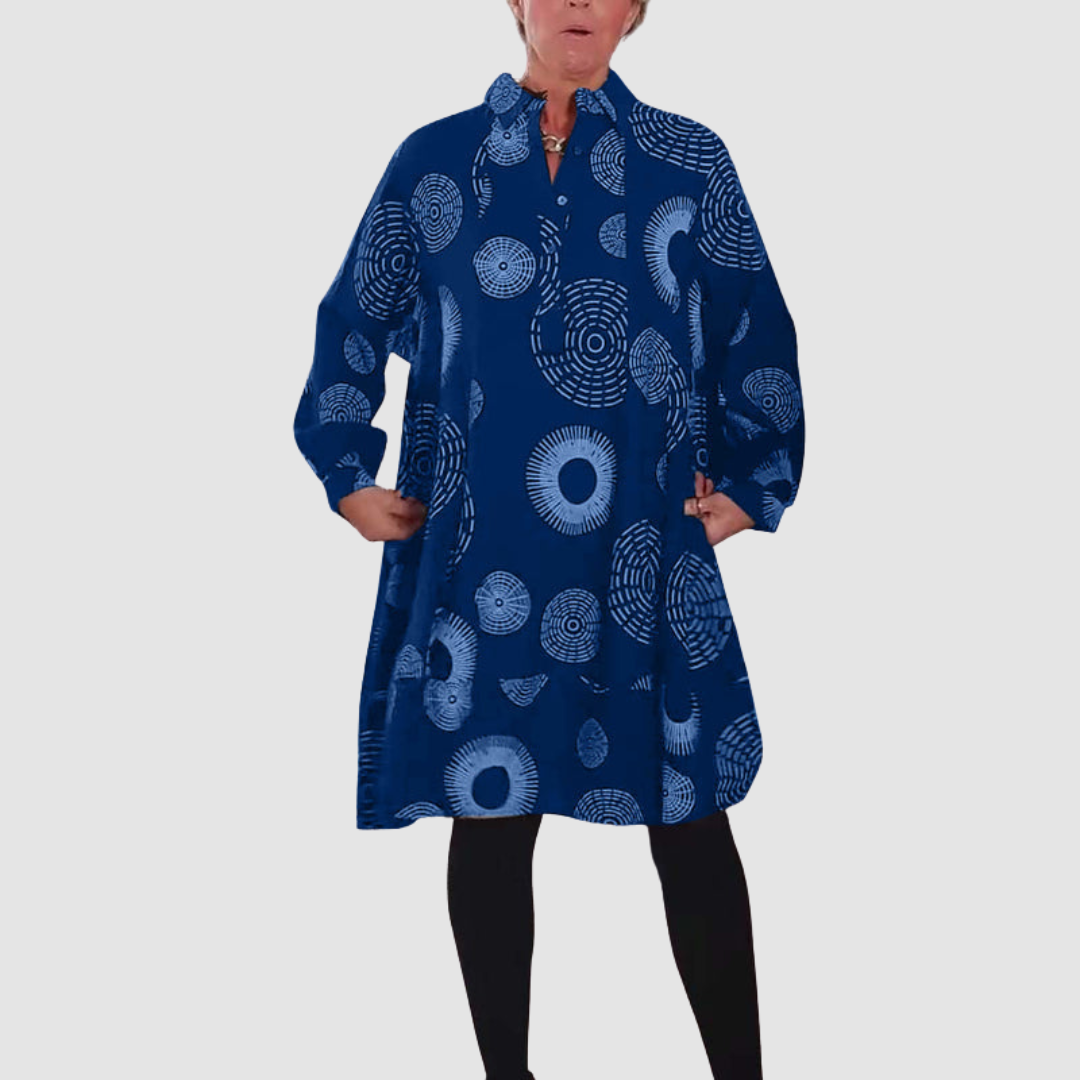 Haydie - Casual Lapel Dress with Geometric Print-15553262682485-Mirella Fiore