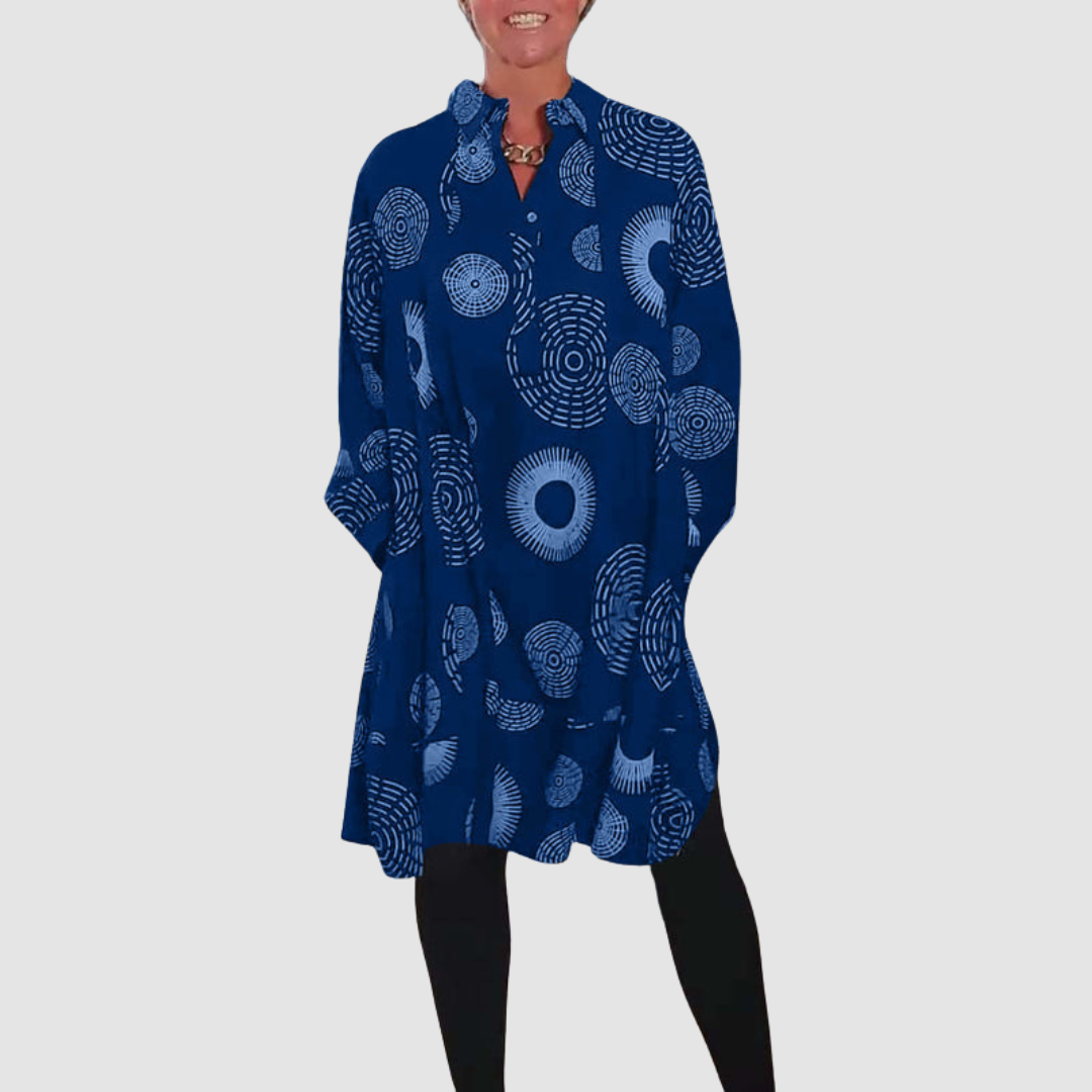 Haydie - Casual Lapel Dress with Geometric Print-15553262682485-Mirella Fiore