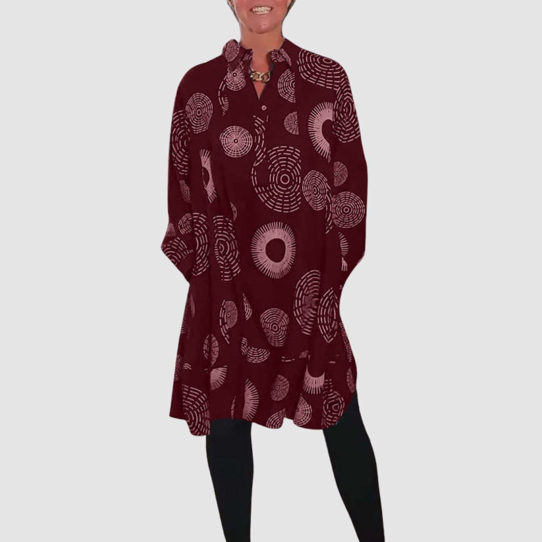 Haydie - Casual Lapel Dress with Geometric Print-15553262682485-Mirella Fiore