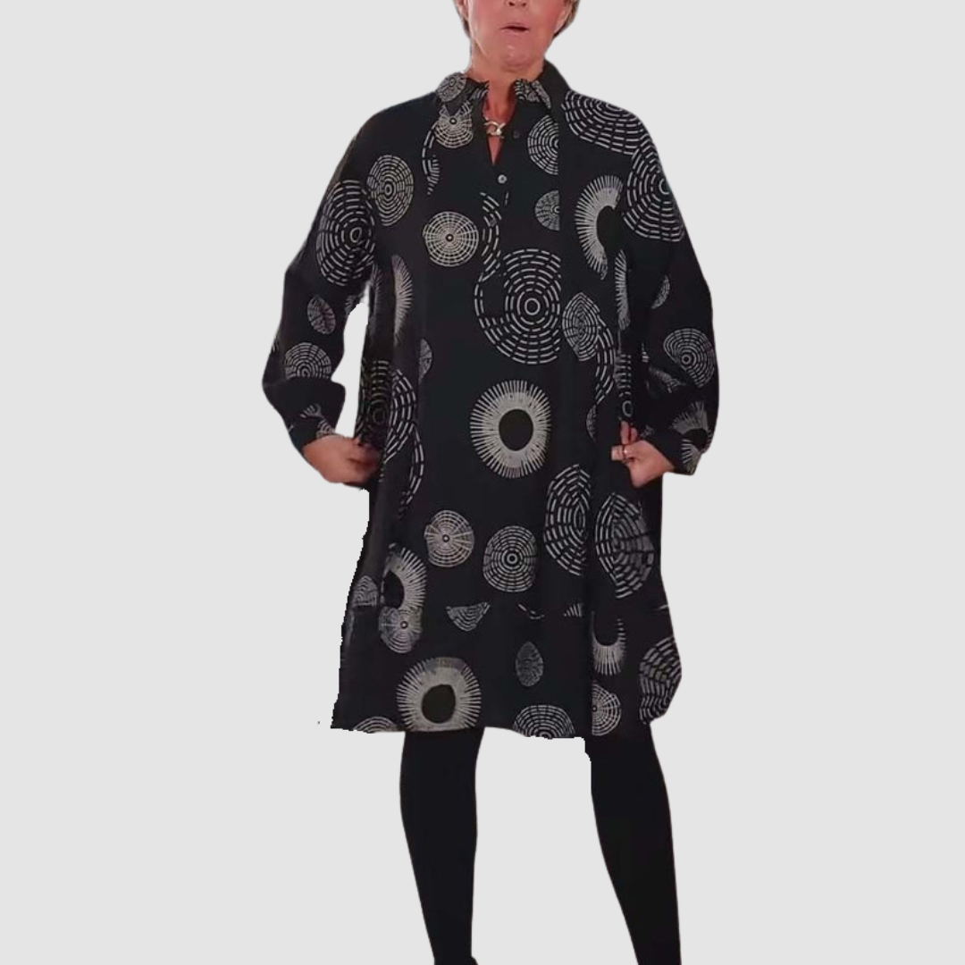 Haydie - Casual Lapel Dress with Geometric Print-15553262682485-Mirella Fiore