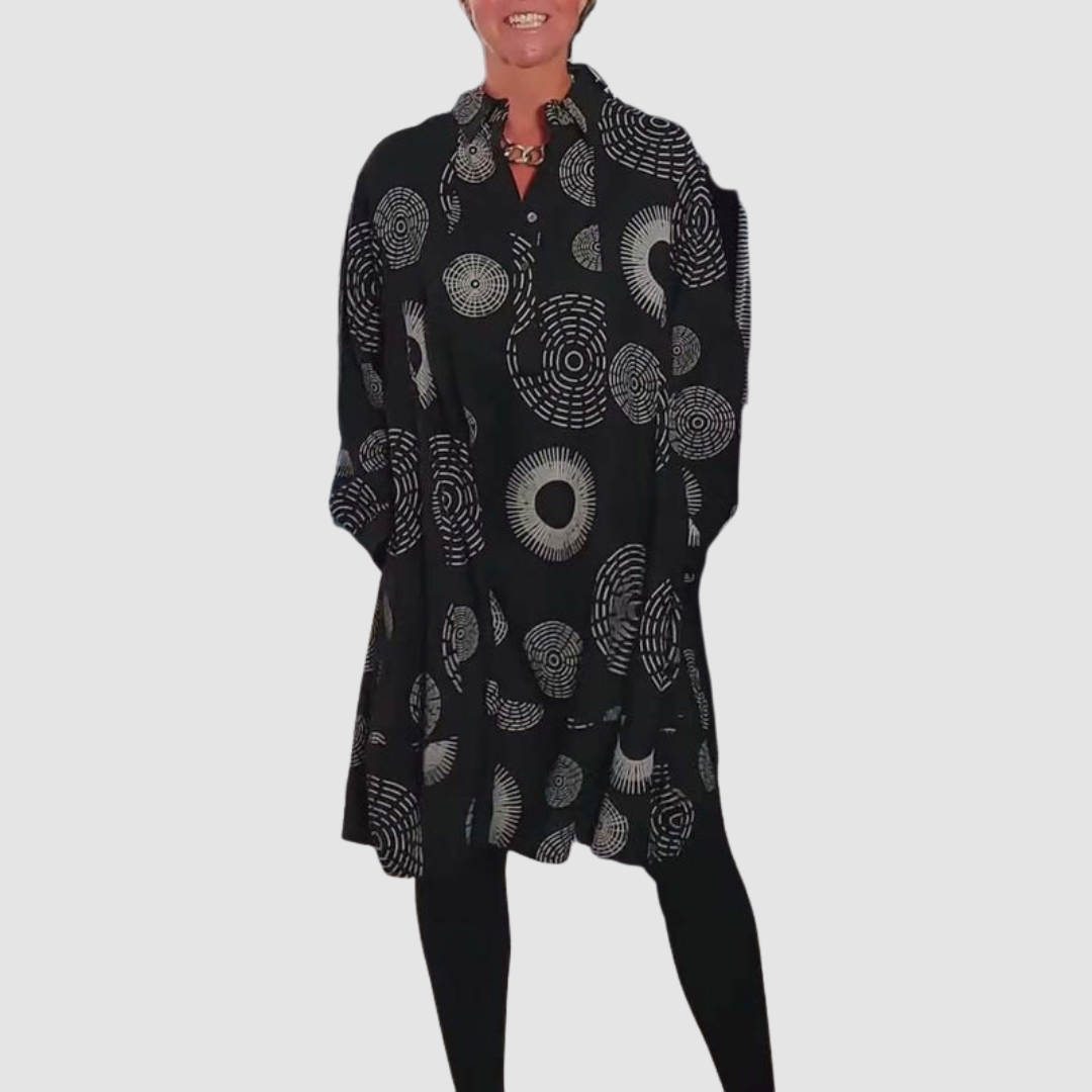 Haydie - Casual Lapel Dress with Geometric Print-15553262682485-Nancy & Mae Savannah