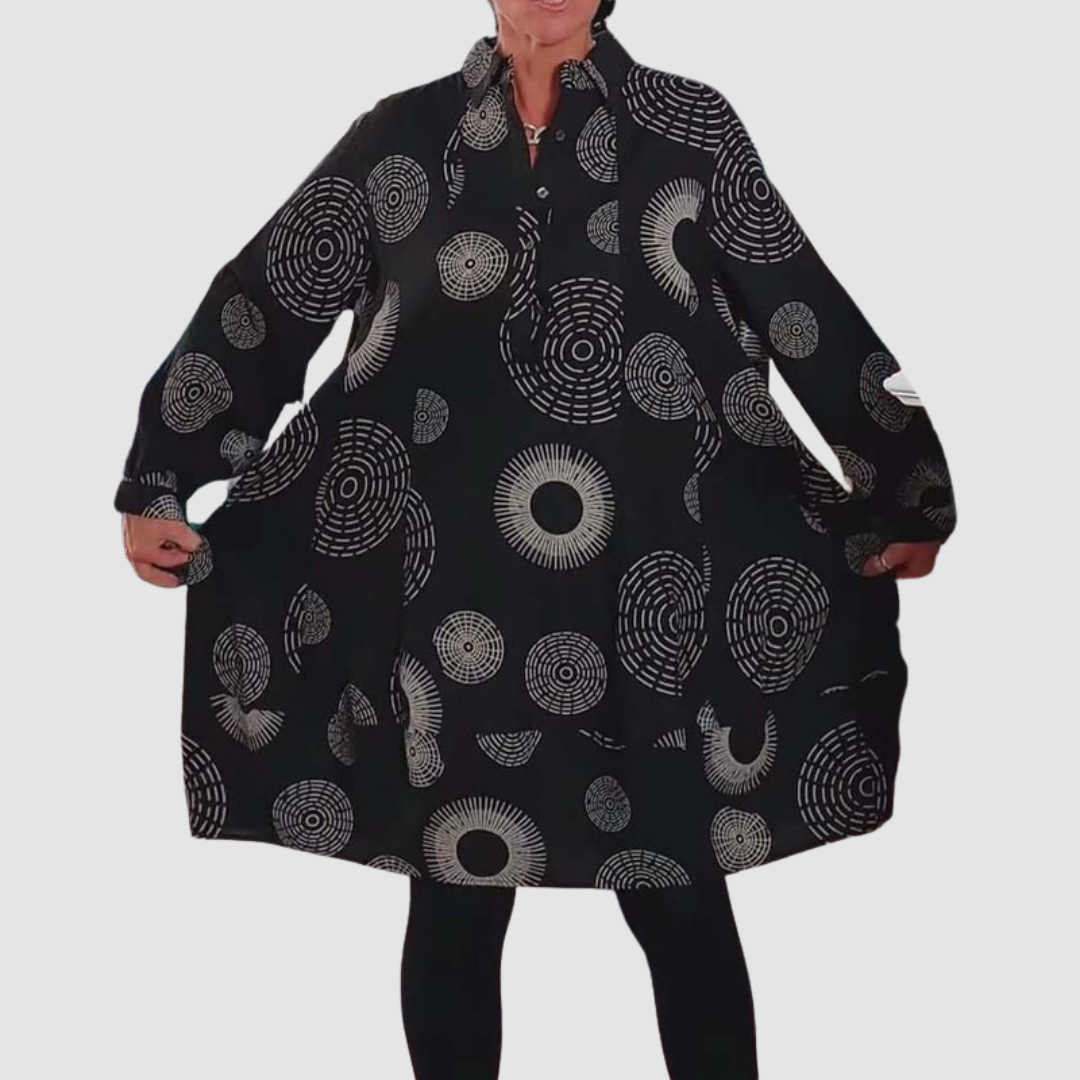 Haydie - Casual Lapel Dress with Geometric Print-15553262682485-Nancy & Mae Savannah