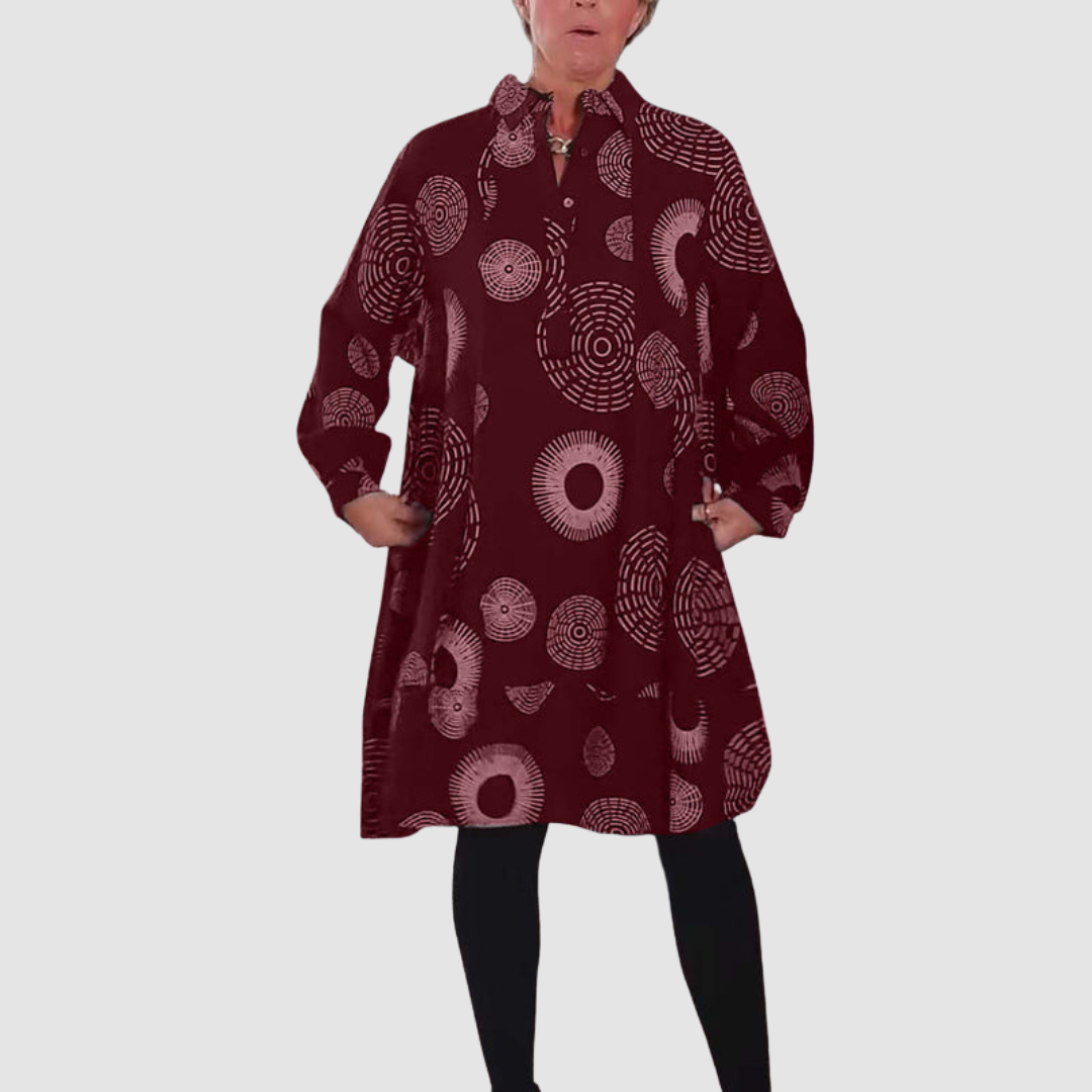 Haydie - Casual Lapel Dress with Geometric Print-15553262682485-Nancy & Mae Savannah